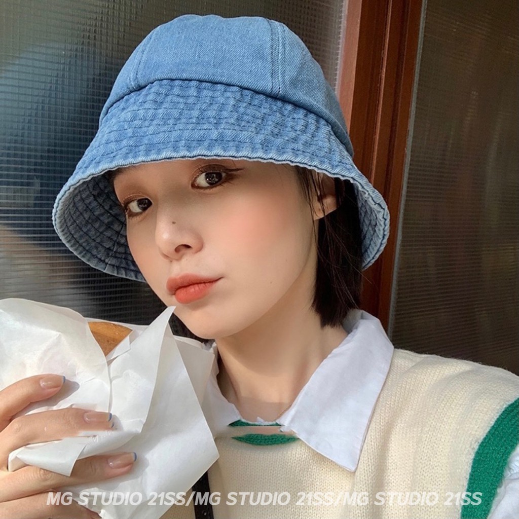 Mũ tai bèo denim màu trơn thời trang dễ phối đồ