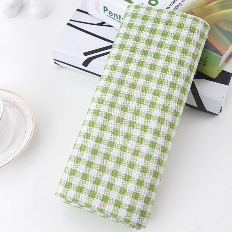 Vải Bố/vải Canvas May Rèm, Khăn Bàn, Decor Trang Trí Họa Tiết Caro Xanh