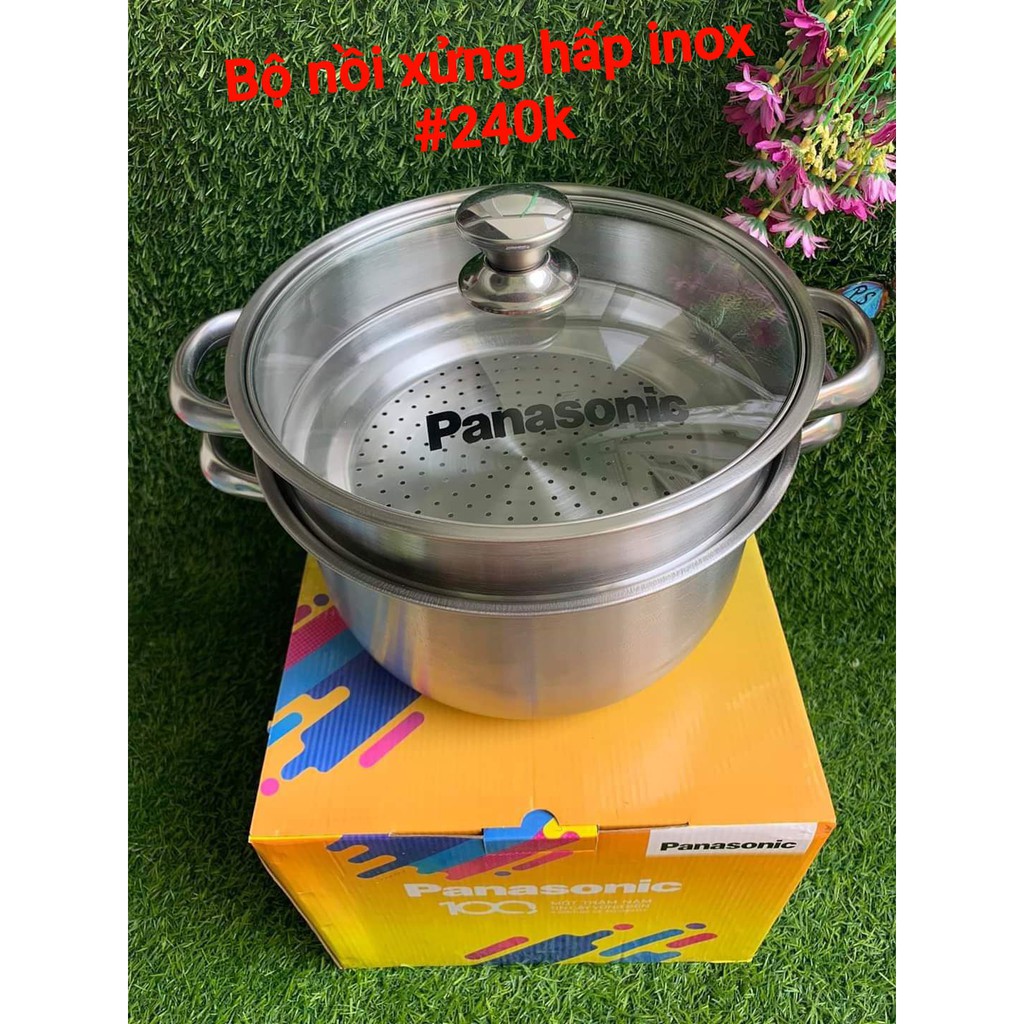 Bộ nồi xửng hấp inox cao cấp quà km Panasonic