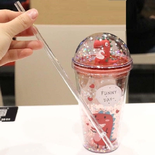 Bình nước giữ nhiệt 500ml 2 lớp khủng long cute