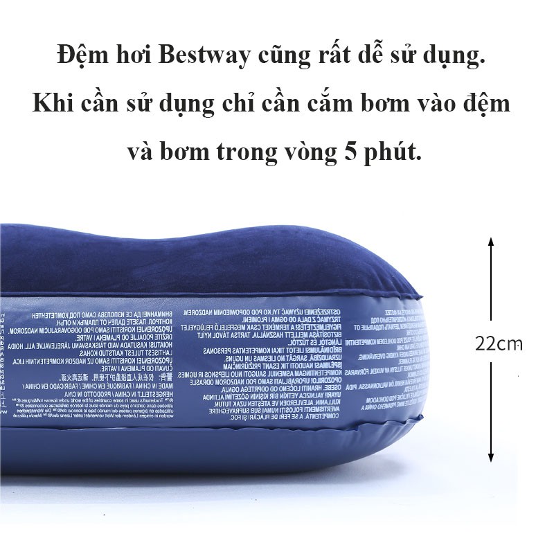 Đệm hơi Nêm bơm hơi gia đình Bestway cao cấp tặng kèm bơm điện 2 chiều mã 67000 size 185x76x22cm VTM