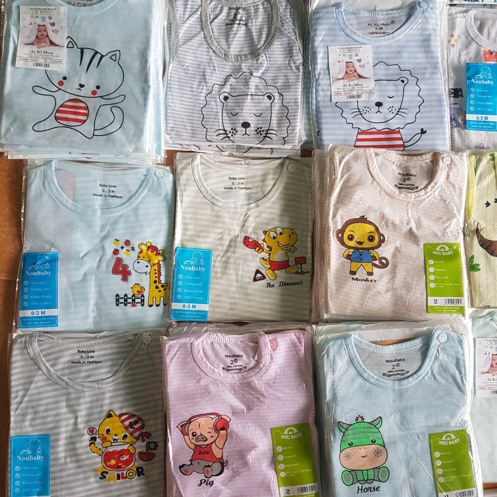 100k/5 bộ đồ đùi cotton cho bé trai và gái 3kg đến 8kg ,sát nách và có tay
