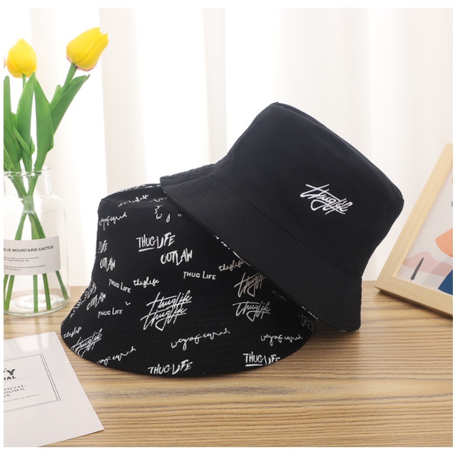 Mũ Nón Bucket thuglife hai mặt vành tròn chất cotton đẹp form unisex nam nữ ẢNH THẬT - B25