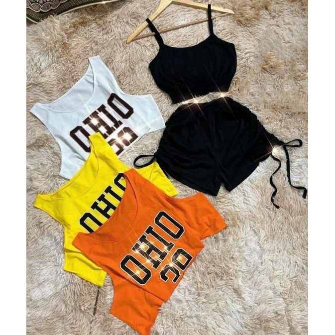 Sét 3 món áo cổ tim nhíu ngực và quần dây rút 2 bên