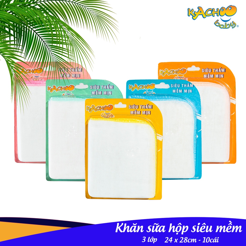 Hộp 10 khăn sữa siêu mềm cho bé 24x28cm, hiệu KACHOOBABY