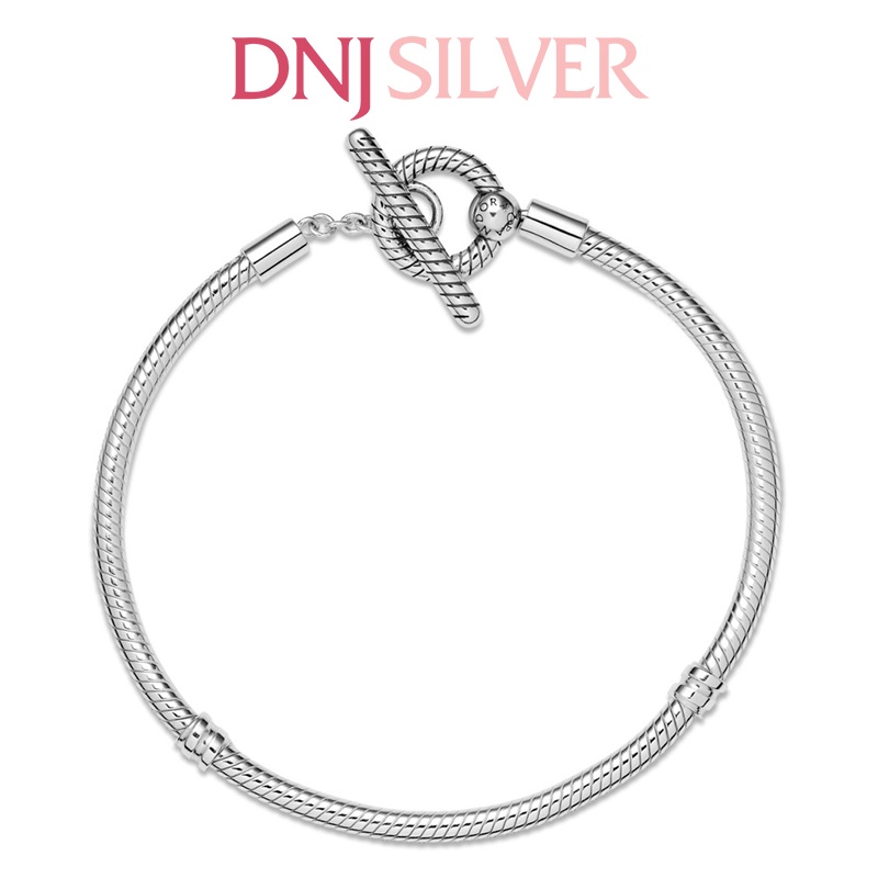 Vòng tay bạc 925 cao cấp - Mẫu vòng T-Bar Snake Chain Bracelet, có thể mix thêm hạt charm vào vòng theo ý thích