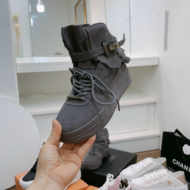 H(ẢNH THẬT) Giày Thể Thao Xám Cổ Cao Da Mềm Êm Fullbox Cao Cấp
