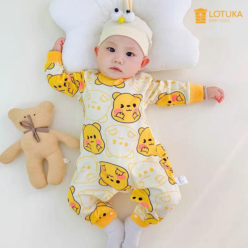 Bodysuit Cho Bé LOTUKA In Gấu Đáng Yêu, Bộ Liền Thân Dài Tay Thu Đông size 3-12kg