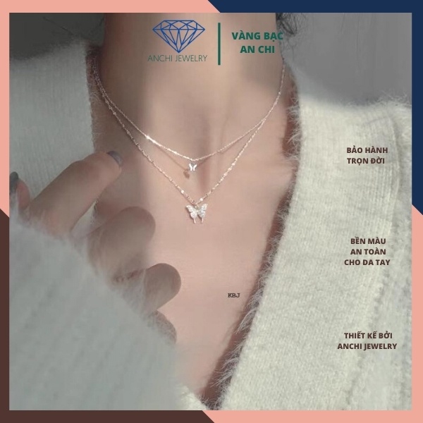 Dây chuyền 2 tầng mặt cánh bướm hồ điệp, bạc ta cao cấp - An chi jewelry