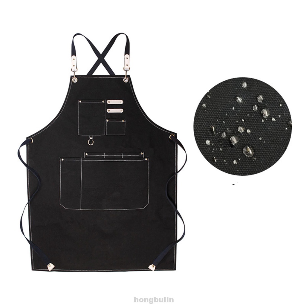 Women Mens Gardening Home With Pockets Cooking Waterproof Canvas Thickened Kitchen BBQ Cross Back Straps Chef Apron