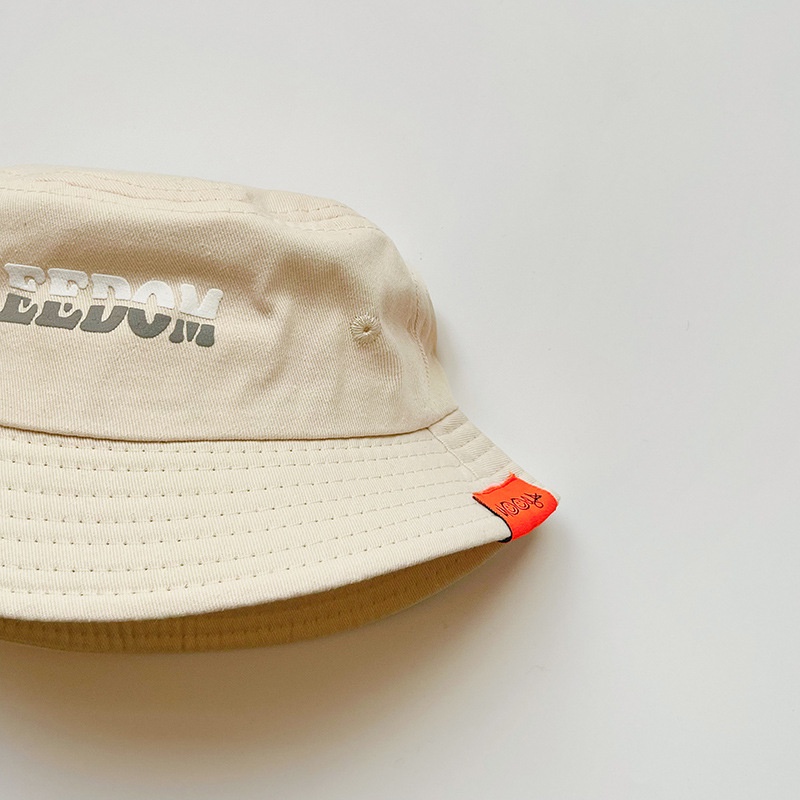 COD Kids Fisherman Hat Letter Printing Solid Color Boys and Girls Baby Bucket Hat