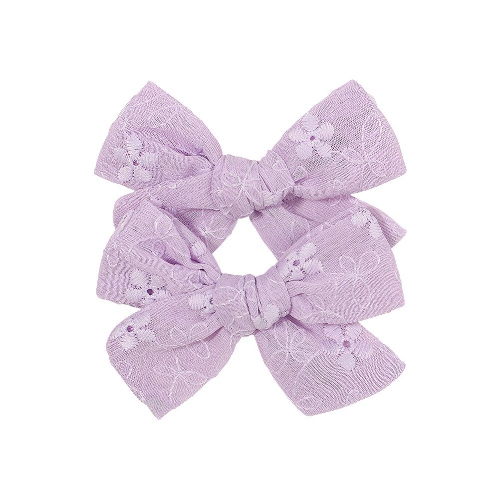 Set 2 Kẹp tóc KIDSBOWS nơ vải cotton thêu họa tiết xinh xắn dễ thương cho bé gái