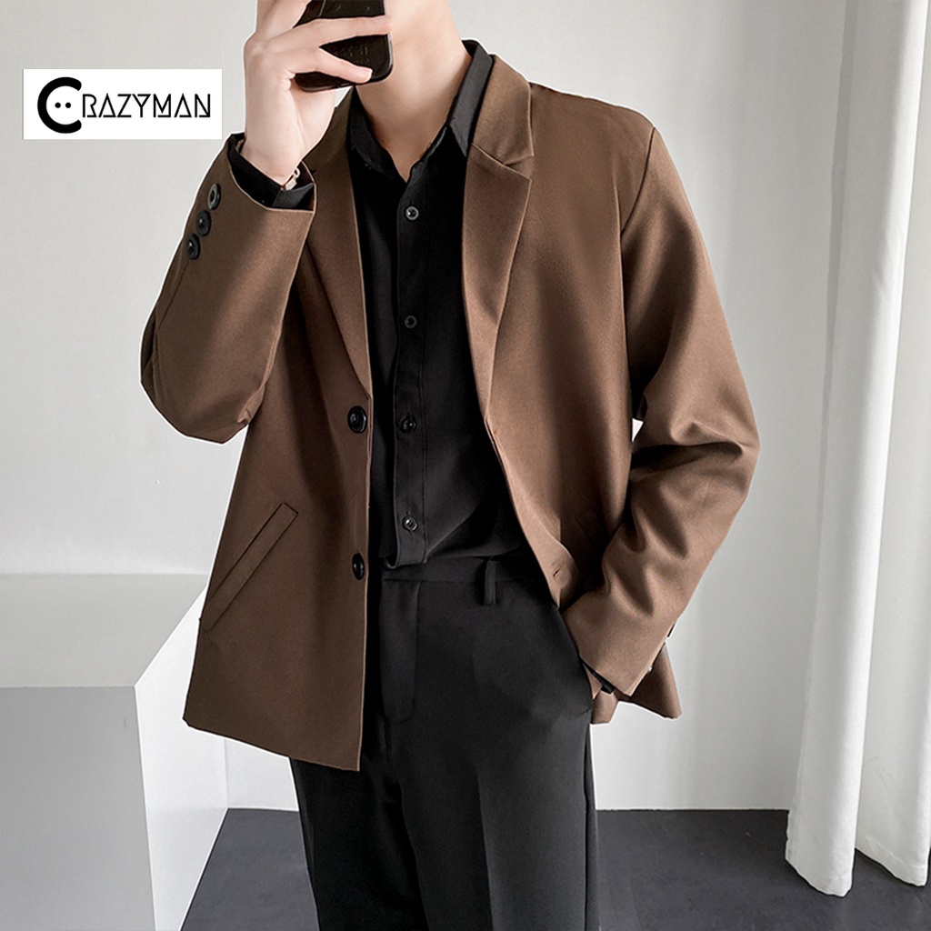 Áo blazer nam form rộng, Áo khoác blazer nam 4 màu đen trắng xám be phong cách Hàn Quốc | BigBuy360 - bigbuy360.vn