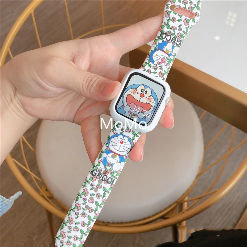 Dây Đeo Đồng Hồ Smart Watch Series 7 45mm 41mm 6 SE 5 4 3 2 44mm 40mm Hình Doraemon Bằng Silicon