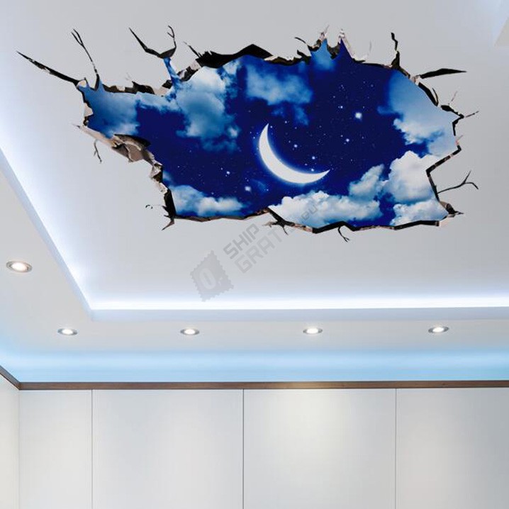 Decal dán tường bầu trời đêm 3D BINBIN PK404 (Có sẵn keo)