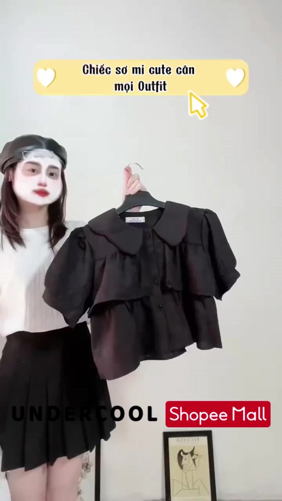 Áo sơ mi croptop cổ sen 2 tầng UNDERCOOL,Babydool Tiểu thư màu Pastel Trắng, Be, Xanh mint, Đen ASM05 | BigBuy360 - bigbuy360.vn