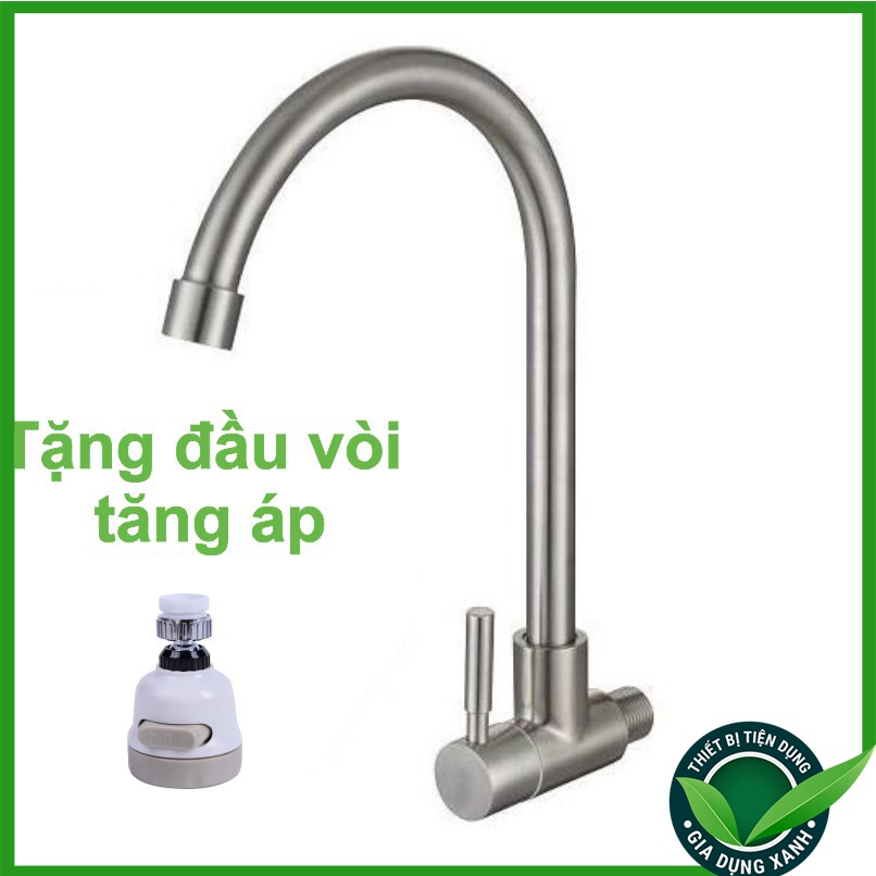 Vòi rửa bát gắn tường bằng inox 304 - tặng đầu vòi tăng áp 3 chế độ loại ngắn