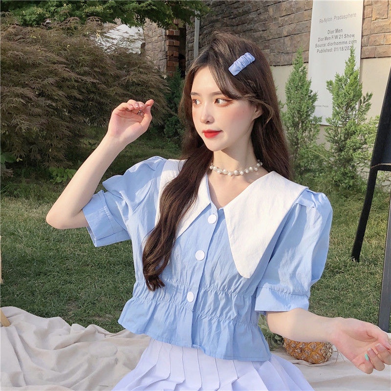 Áo Kiểu Ngắn Tay Màu Sắc Tương Phản Thời Trang Mùa Hè 2022 Cho Nữ