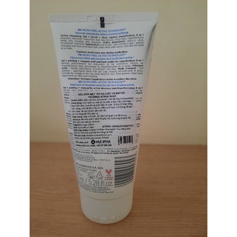 Sữa rửa mặt tẩy da chết & mặt nạ 8in1 Facemed+ Eveline 150ml