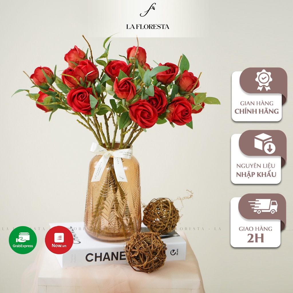 Cành Hoa Hồng Giả 2 Bông LA FLORESTA Chất Liệu Lụa Cao Cấp, Bền Đẹp, Phù Hợp Để Trang Trí Mọi Không Gian