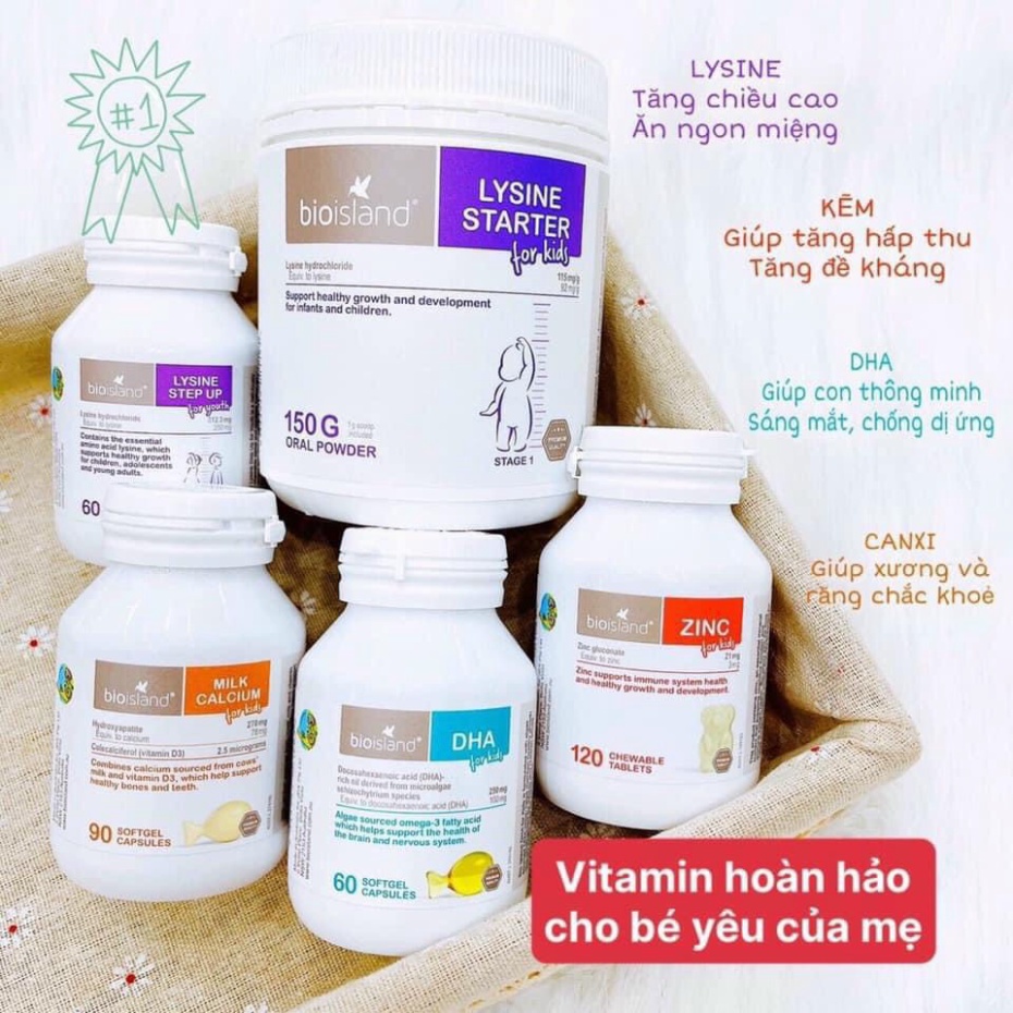 [CAM KẾT CHUẨN ÚC] Tăng chiều cao, tăng chuyển hóa cho trẻ dạng viên/bột [ÚC] Bio Island Lysine  starter for kid cho bé