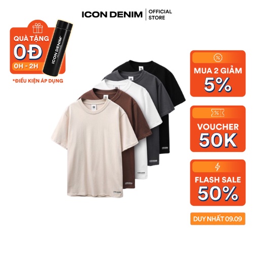Áo thun nam cổ tròn ICON DENIM Good Basics form regular vải Cotton tự nhiên co giãn 4 chiều thoáng mát AT012046