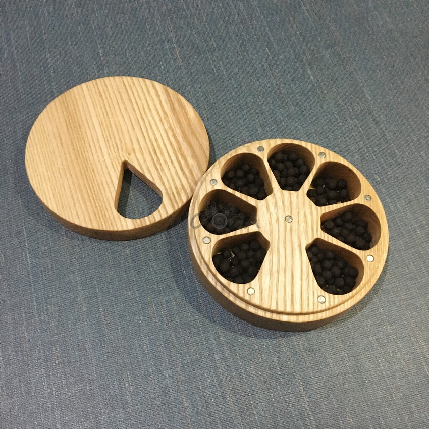 Hộp đựng thuốc tròn 7 ngăn bằng gỗ cao cấp, hộp chia thuốc tiện dụng với nắp đậy có nam châm