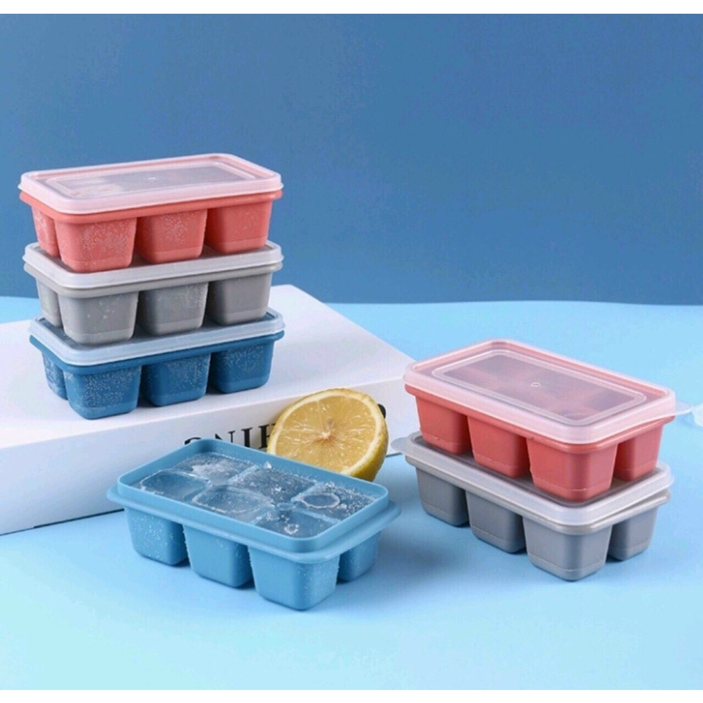 Khay làm đá, Set 3 khay làm đá đáy silicon thành bằng nhựa PP (CÓ NẮP ĐẠY) an toàn sức khỏe