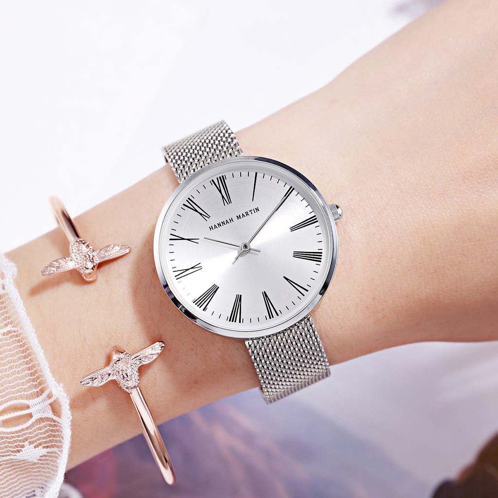 Đồng hồ nữ Hannah Martin 100% Original Women's Watches Thép Không Gỉ Hàng Cao Cấp Quartz Stainless steel Girl Waterproof Wrist watches Gift Birthday 105