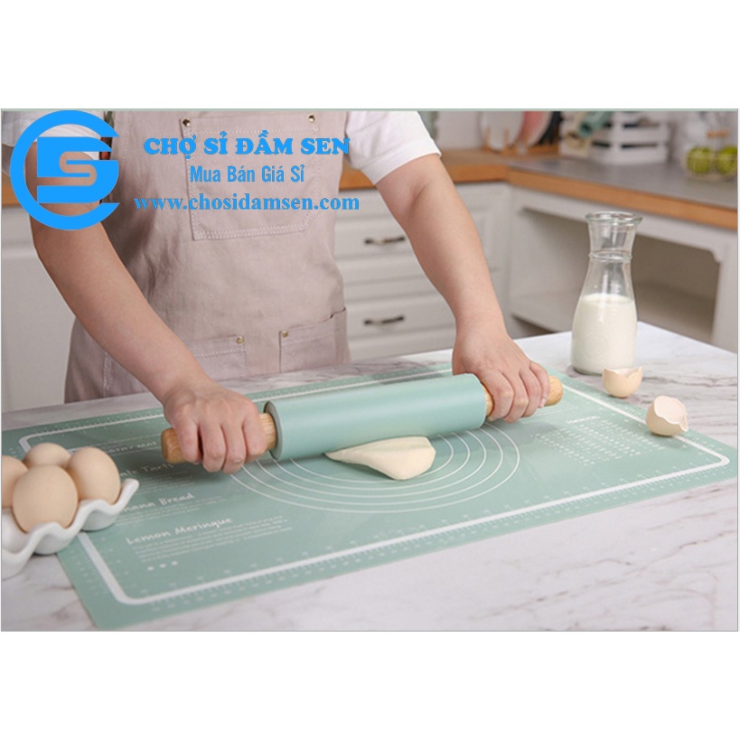 Cây lăn bột, cây cán bột bằng silicon tay cầm bằng gỗ dài 30cm, dụng cụ làm bánh chống dính cao cấp  G276-CayLanBot-30cm