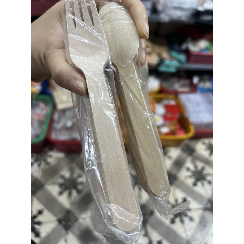 100 cái thìa gỗ dài 16cm dùng 1 lần bảo vệ môi trường
