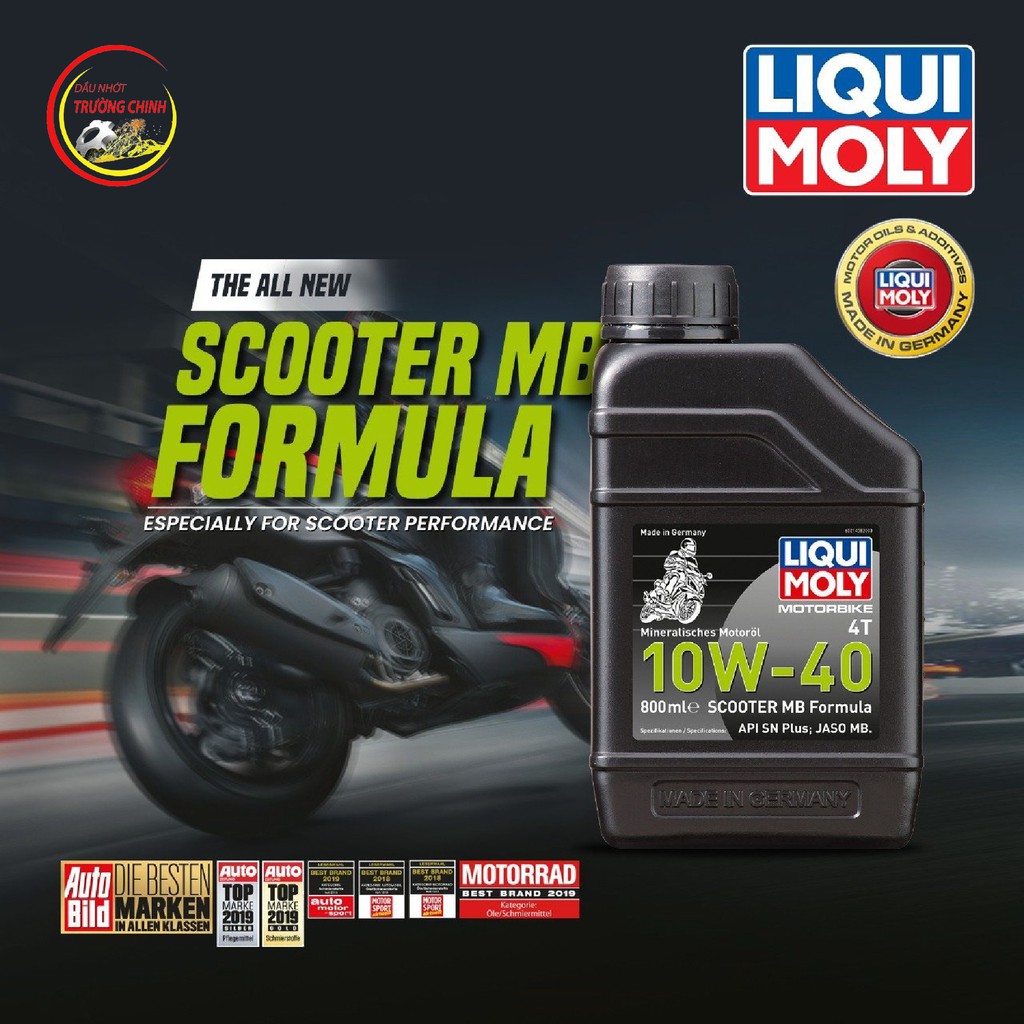 Combo nhớt Liqui Moly Scooter 10W40 MB Formula 800ML và hộp số Liqui dành cho xe tay ga