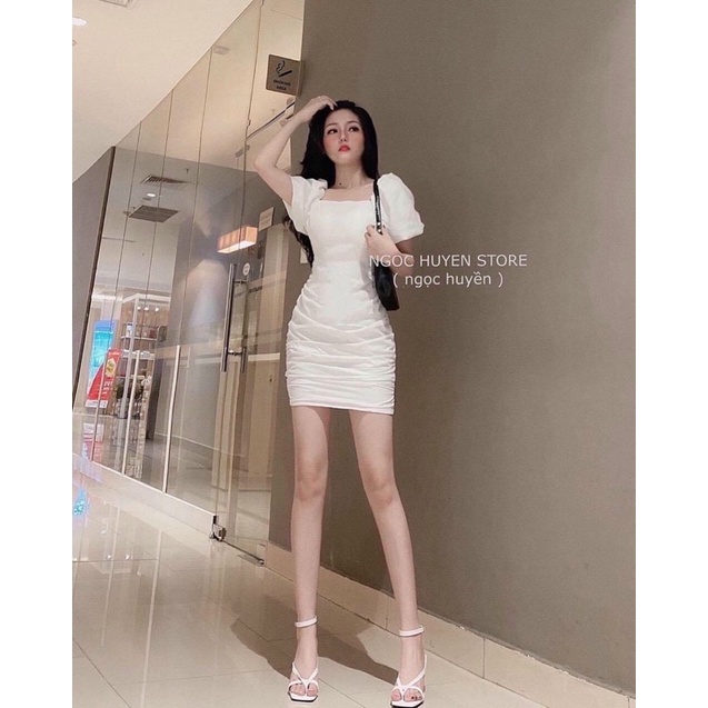 Đầm cổ vuông đan dây sau lưng