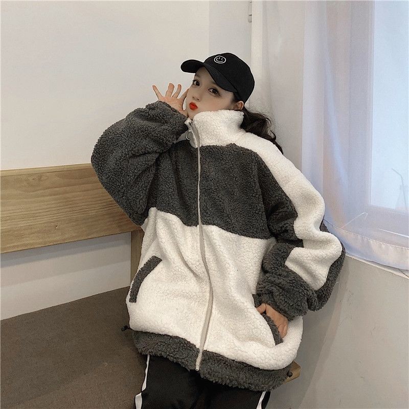 Áo khoác len lông cừu tay dài dáng rộng dày dặn có size lớn 200 jin có khóa kéo 15 ngày cho nữ | BigBuy360 - bigbuy360.vn