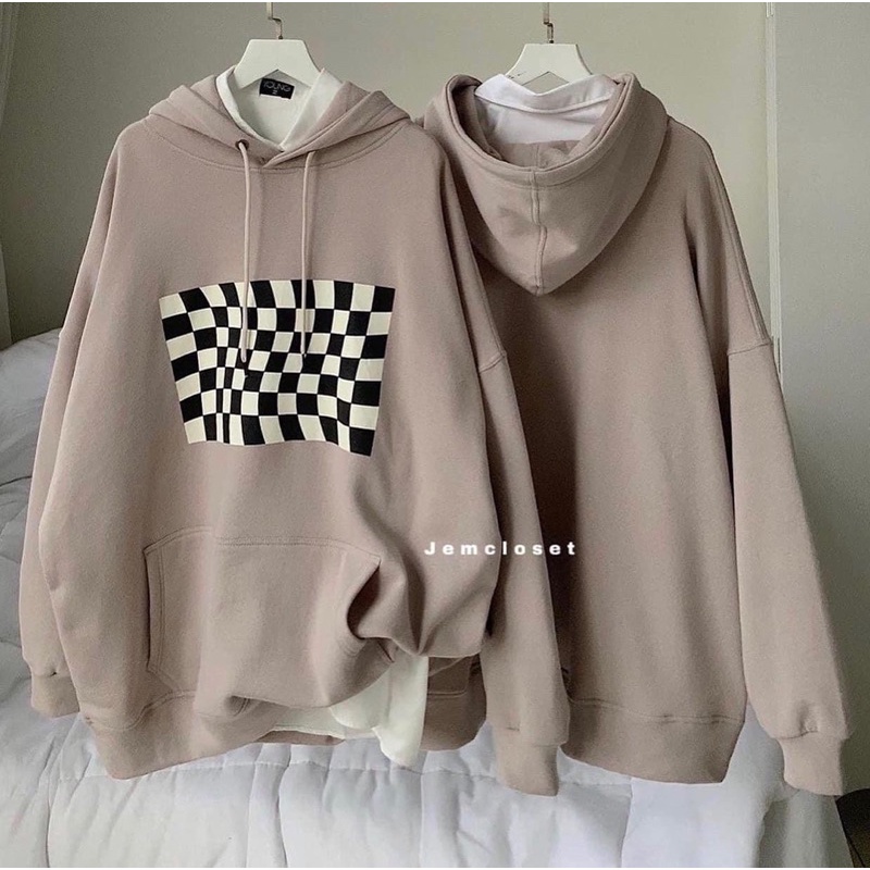 ÁO HOODIE BÀN CỜ NÂU TÂY XINH XINH - freesize