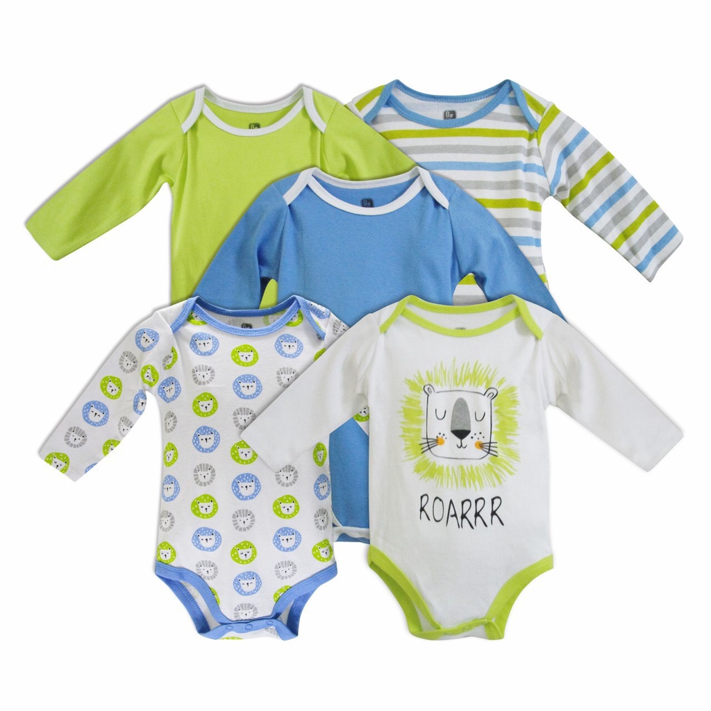 Set 5 body chip, bodysuit dài tay chất cotton dày dặn thu đông  có kèm móc cho trẻ 0-12 tháng