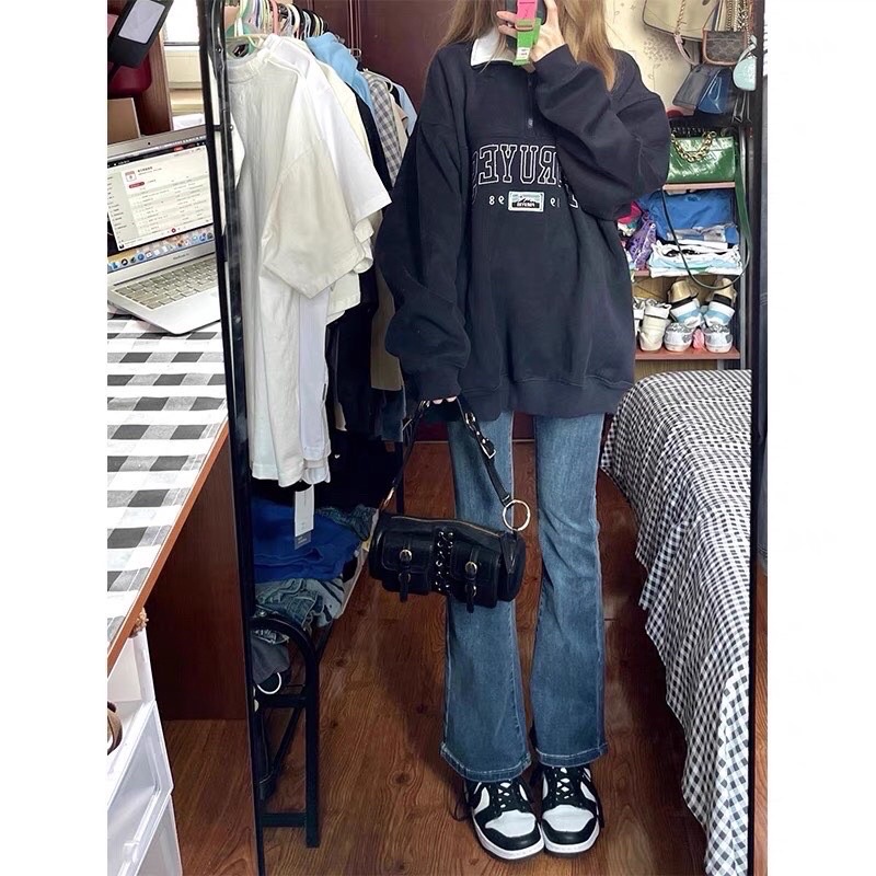 Áo Nỉ Zip Dài Tay Foruy 1988🌸Sweater cao cổ tay bồng, thun hoodie form rộng Ulzzang🌸Chất Nỉ Bông Đẹp Ko Bai xù
