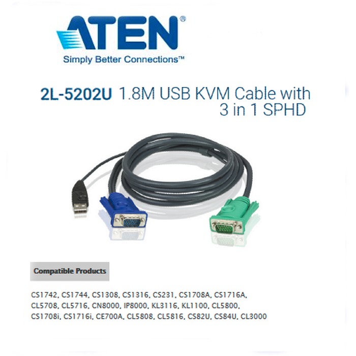 Dây Cáp Usb 3 Trong 1 Aten 2l-5202u Kvm Cho Ps2 Sang Usb 1.8m | BigBuy360 - bigbuy360.vn