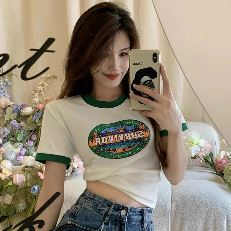 Áo thun croptop SURVIVOR phối viền alohashop91