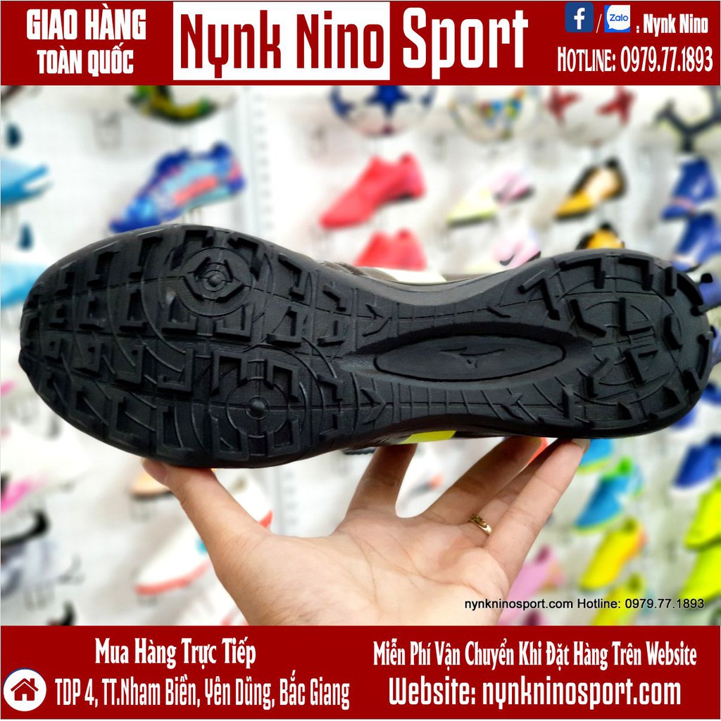 Giày Bóng Đá Mizuno Morelia Neo III Đen Vạch Vàng Xanh TF