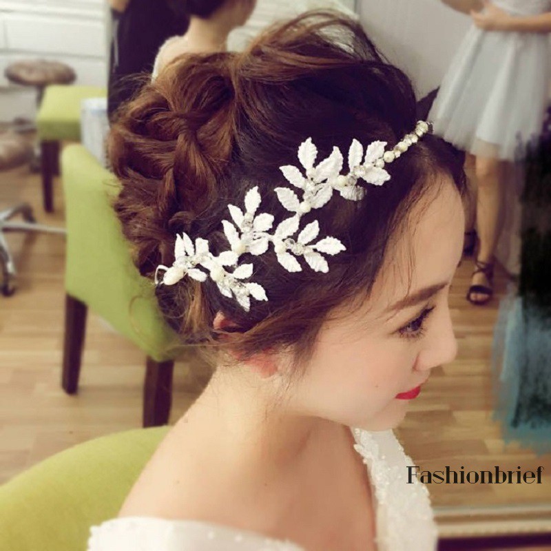 Dây cài tóc kim loại đính ngọc trai giả sang trọng cho cô dâu