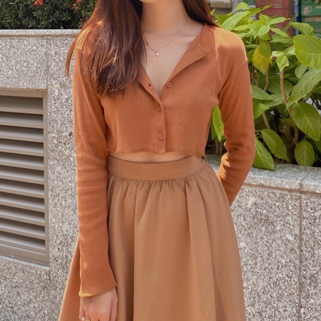 Áo croptop tay dài màu nâu