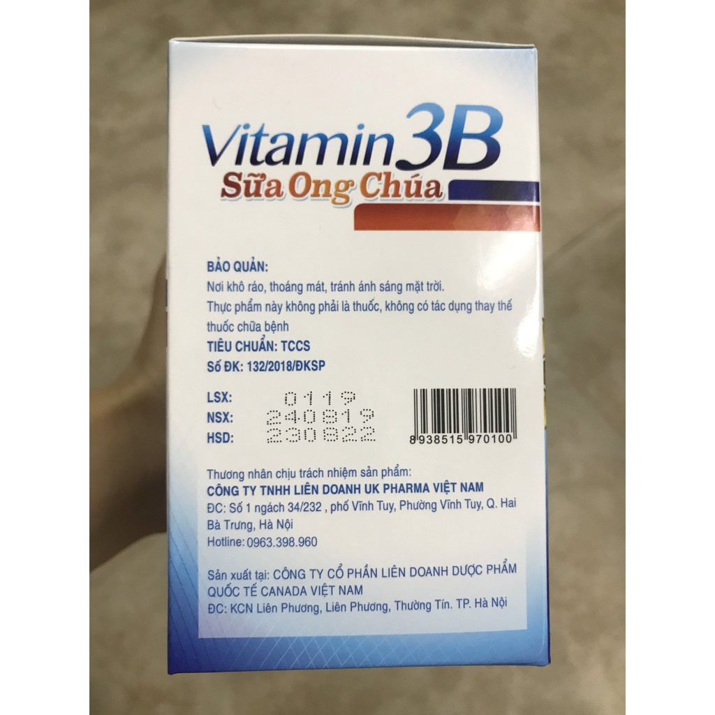 Viên uống bổ sung Vitamin B tăng sức khỏe ❤️CHÍNH HÃNG👍 Vitamin 3B Sữa Ong Chúa 👍 bổ sung vitamin B1, B12, B6