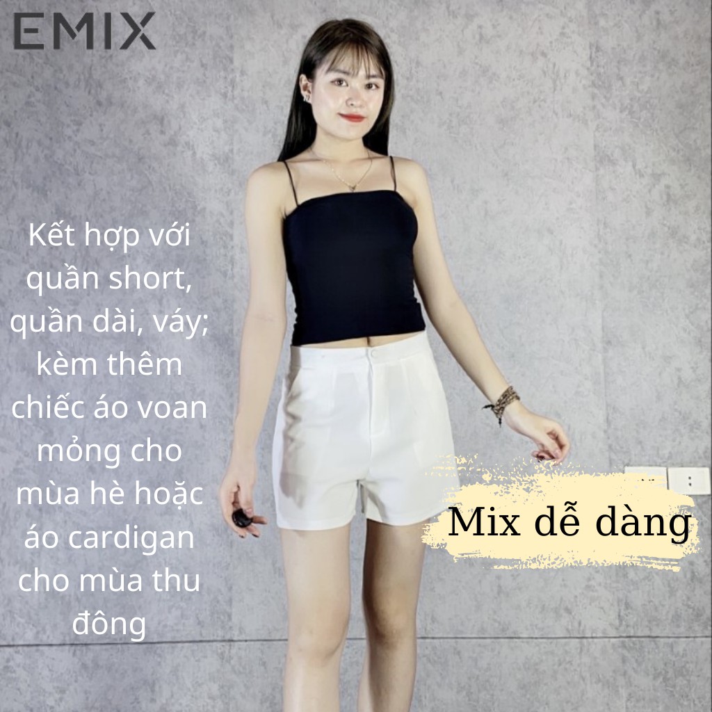 Áo croptop 2 dây EMIX (màu đen), dáng ngắn, sợi bún, vải cotton dày dặn, không sợ lộ, kín đáo