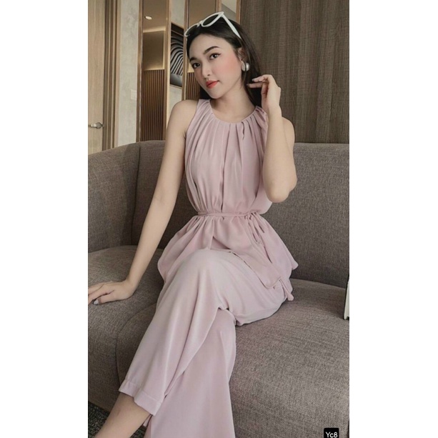 (Free ship) Mẫu HOT --- Sale Lớn Sét Đũi Áo Xếp Ly Cổ Tròn Phối Quần Dài Sang Trọng UP VLTN Shop