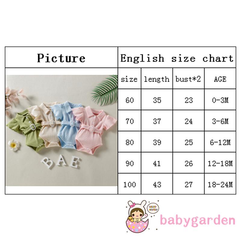 Bộ Áo Liền Quần Cổ Bẻ Màu Trơn Kèm Thắt Lưng Thời Trang Mùa Hè Cho Bé Gái 0-24 Tháng Tuổi