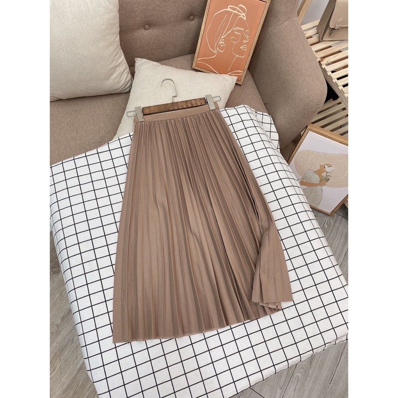 [ CÓ SẴN ] CHÂN VÁY TRƠN XẾP LI MIDI QUẢNG CHÂU