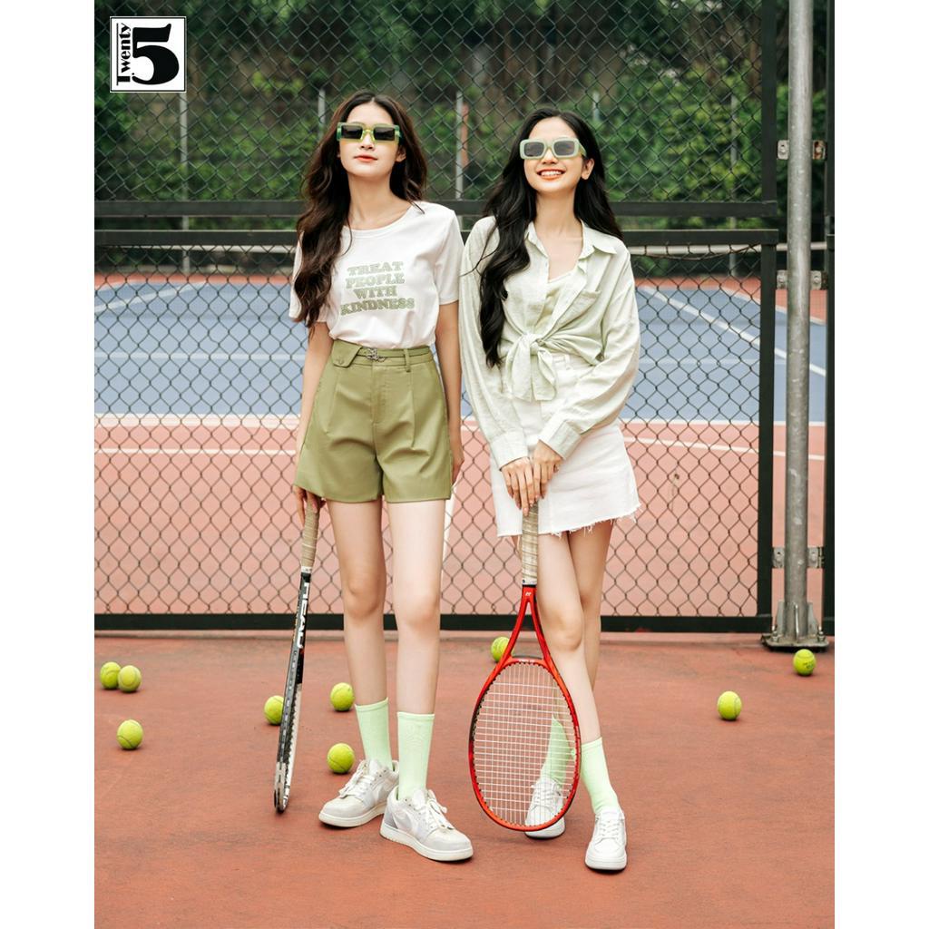 Set áo sơ mi Twentyfive cổ đức dáng rộng và áo 2 dây thun giấy co dãn 4671