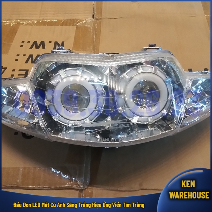 Đầu đèn LED mắt cú ánh sáng Trắng với hiệu ứng viền Tím Trắng xe Wave Alpha 2002 2003 2004 Wave ZX - KEN warehouse