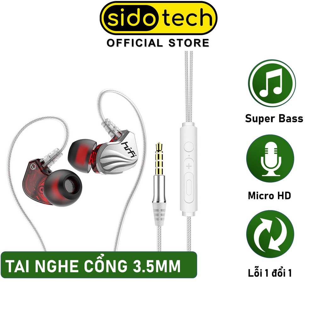 Tai Nghe Điện Thoại In Ear SIDOTECH S200 3.5 mm Cách Âm Chống Ồn Có Dây Nhét Tai - Hàng Chính Hãng